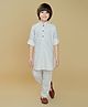 Ministitch Cotton Woven Full Sleeves Textured Pathani Kurta & Pant Set - Off White