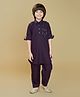Ministitch Cotton Silk Woven Full Sleeves Foil Printed Pathani Kurta And Pant Set - Wine