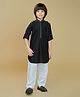 Ministitch Cotton Silk Woven Full Sleeves Solid Pathani Kurta & Pant Set - Black