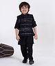 Ministitch Jaquard Woven Full Sleeves Kurta & Pant With Striped Jacket Set - White