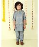 Ministitch Woven Full Sleeves Solid Kurta Pyjama With Floral Gold Zari Embroidered Jacket Set - Grey