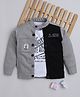 Ministitch Denim Woven Full Sleeves Typography Printed & Colour Blocked Jacket With Tee Set - Grey