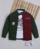 Ministitch Denim Woven Full Sleeves Typography Printed & Colour Blocked Jacket With Tee Set - Maroon
