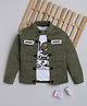 Ministitch Denim Woven Full Sleeves Patch Detailed Jacket With Typography Printed Tee  - Olive Green