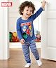 Babyhug Marvel Single Jersey Knit Full Sleeves Night Suit With Marvel Character Print - Navy Blue