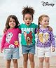 Babyhug Disney Single Jersey Knit Full Sleeves T-Shirt with Disney Character Graphic Pack of 3 - Purple Sea Green & Dark Pink