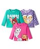 Babyhug Disney Single Jersey Knit Full Sleeves T-Shirt with Disney Character Graphic Pack of 3 - Purple Sea Green & Dark Pink