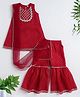 The Magic Wand Woven Sleeveless Leheriya Printed & Gota Lace Embellished Kurti Sharara With Dupatta Set - Red