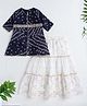 The Magic Wand Woven Three Fourth Sleeves Bandhani Printed & Lace Embellished Kurti Lehenga Set - Navy Blue