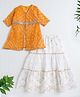 The Magic Wand Woven Three Fourth Sleeves Bandhani Printed & Lace Embellished Kurti Lehenga Set - Yellow