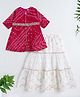 The Magic Wand Woven Three Fourth Sleeves Bandhani Printed & Lace Embellished Kurti Lehenga Set - Fuchsia