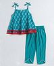 The Magic Wand Cotton Woven Sleeveless Floral Printed Top & Pant Set - Teal Blue