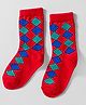 Model Knit Winterwear Socks With Square Design - Red