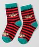 Model Knit Ankle Length Winter Wear Striped Socks With Monkey Design - Red