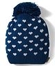 Model Knitted Heart Designed Winter Cap Navy Blue - Diameter 7 cm