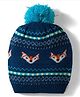 Model Knitted Fox Designed Winter Cap Navy Blue - Diameter 7 cm