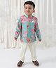 Tiber Taber 100% Cotton Woven Full Sleeves Floral Printed Kurta Pant Set - Blue