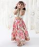 Tiber Taber Cotton Woven Sleeveless Floral Printed Lehenga & Gota lace Embellished Choli With Head Bandana Set - Cream