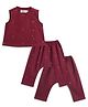 Tiber Taber 100% Cotton Woven Sleeveless Abstract Foil Printed Top & Pants Set - Purple
