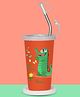 PddFalcon Stainless Steel Aligator Cartoon Print Glass/Tumbler With Steel Straw, Cleaning Brush & Food Grade Cap for Straw, 100% Leak Proof, BIS Certified, Jindal Seal  - 450ml (Red)