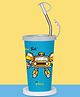 PddFalcon Stainless Steel Bott Cartoon Print Glass/Tumbler With Steel Straw, Cleaning Brush & Food Grade Cap for Straw, 100% Leak Proof, BIS Certified, Jindal Seal  - 450ml (Sky Blue)