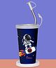 PddFalcon Stainless Steel Astronaut Cartoon Print Glass/Tumbler With Steel Straw, Cleaning Brush & Food Grade Cap for Straw, 100% Leak Proof, BIS Certified, Jindal Seal  - 450ml (Blue)
