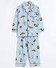 Cocoon Care Bamboo Cotton Woven Full Sleeves Checked & Snacks Printed Coordinating Unisex Night Suit Set - Blue