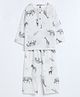 Cocoon Care Bamboo Cotton Woven Full Sleeves Animals Printed Coordinating Unisex Night Suit Set - White