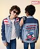Pine Kids Marvel 100% Cotton Woven Full Sleeves Cut N Sew Denim Jacket With Front & Back Captain America Graphics - Light Blue