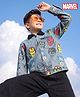 Pine Kids Marvel Woven Denim Jacket with Full Sleeves and Avengers Print - Navy Blue
