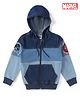 Pine Kids Denim Knit Full Sleeves Cut & Sew Hooded Jacket with Spider Man Graphics & Kangaroo Pockets -Blue