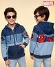 Pine Kids Denim Knit Full Sleeves Cut & Sew Hooded Jacket with Spider Man Graphics & Kangaroo Pockets -Blue