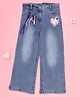 Cutecumber Denim Woven Floral Embroideed Washed Jeans - Blue