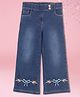Cutecumber Denim Bow & Floral Embroidered Jeans  - Blue