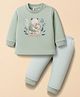 Zero Interlock Knit Full Sleeves Interlock T-Shirt and Lounge Pant with Teddy Print - Light Green & White