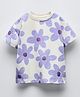 Googo Gaaga Cotton Knit Half Sleeves Floral Printed Tee - White