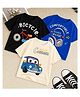 Googo Gaaga 100%Cotton Single Jersey Knit Half Sleeves Car and Text Printed T-shirt Set of 3 - Cream Black & Blue