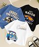 Googo Gaaga Cotton Knit Pack of 3 Half Sleeves Car Printed Tees - White Blue & Black