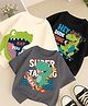 Googo Gaaga Cotton Knit Pack of 3 Half Sleeves Dinosaur Printed Tees - Grey Cream & Black