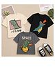 Googo Gaaga 100%Cotton Single Jersey Knit Half Sleeves Dino Printed T-shirt Set of 3 - Grey Cream & Black