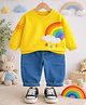 Googo Gaaga Cotton Knit Full Sleeves Rainbow Printed Tee with Shorts Set - Yellow
