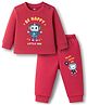 Zero Interlock Knit Full Sleeves T- Shirt and Joggers Set with Be Happy Little One Text Print -  Dark Pink