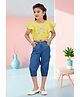 Lei-Chie Linen Woven Half Sleeves Floral Embroidered Top & Jeans Set - Yellow