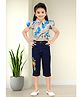 Lei-Chie Linen Woven Half Sleeves Abstract Printed Top & Floral Embroidered Jeans Set -  Orange