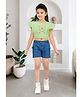 Lei-Chie Linen Woven Sleeveless Floral Embroidered Top & Shorts Set - Green