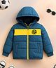 Trampoline Knit Full Sleeves Colour Blocked Hooded Winter Puffer Jacket - Blue & Yellow