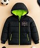 Trampoline Knit Full Sleeves Solid Unisex Hooded Winter Puffer Jacket - Black