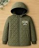Trampoline Knit Full Sleeves Solid Winter Hooded Puffer Jacket - Green