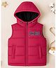 Trampoline Knit Sleeveless Solid Unisex Hooded Puffer Winter Jacket - Red