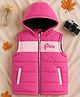 Trampoline Knit Sleeveless Colour Blocked Princess Text Printed  Hooded Winter Puffer Jacket - Pink